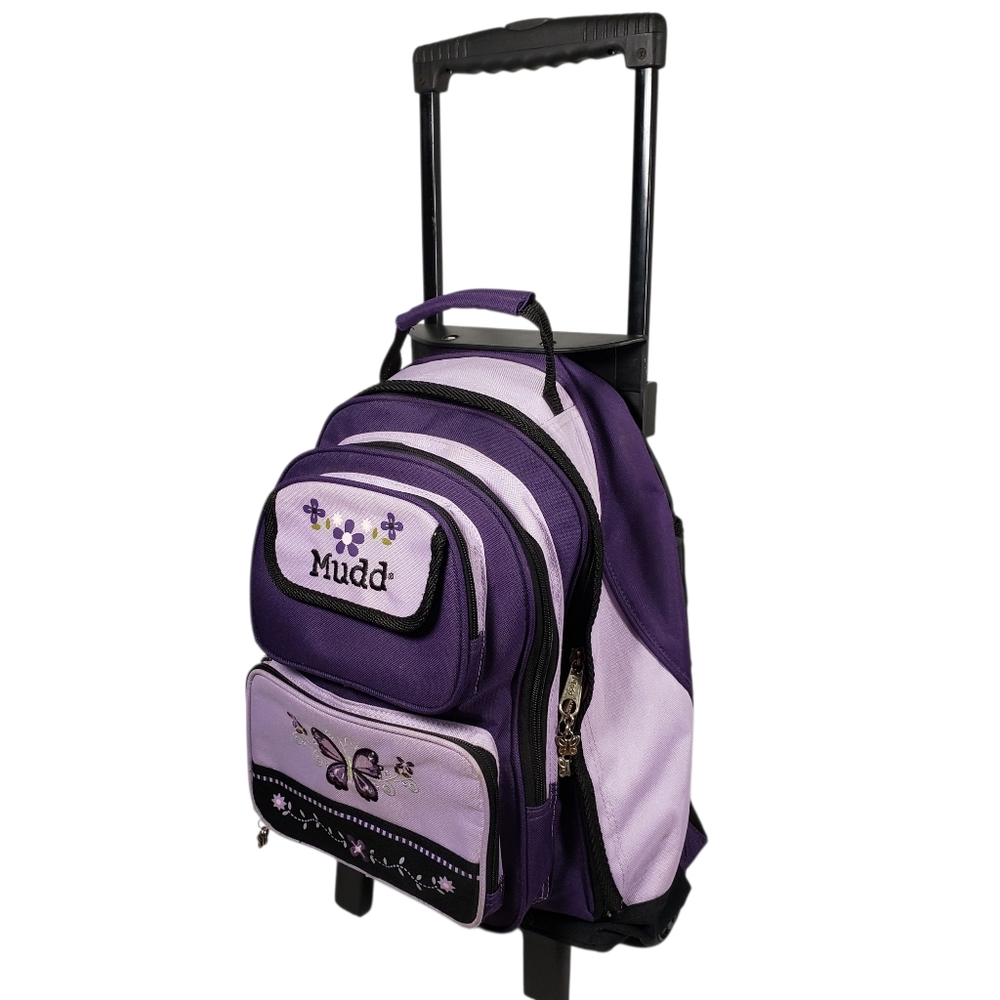Vintage Y2K Mudd Girls Purple Butterfly Floral Rolling Backpack‎ Luggage School
